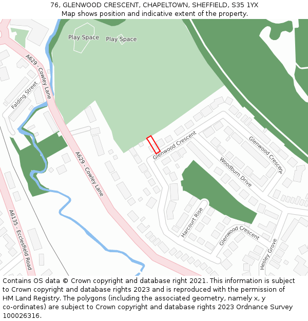 76, GLENWOOD CRESCENT, CHAPELTOWN, SHEFFIELD, S35 1YX: Location map and indicative extent of plot