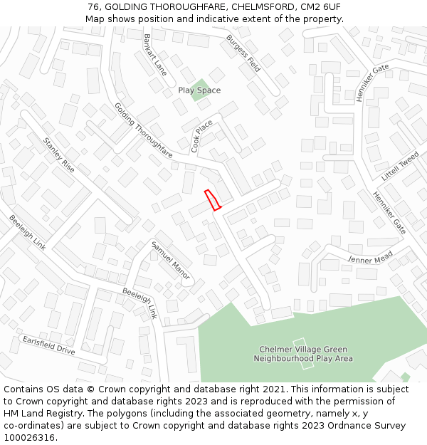 76, GOLDING THOROUGHFARE, CHELMSFORD, CM2 6UF: Location map and indicative extent of plot