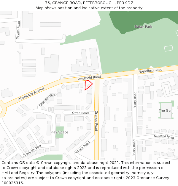76, GRANGE ROAD, PETERBOROUGH, PE3 9DZ: Location map and indicative extent of plot