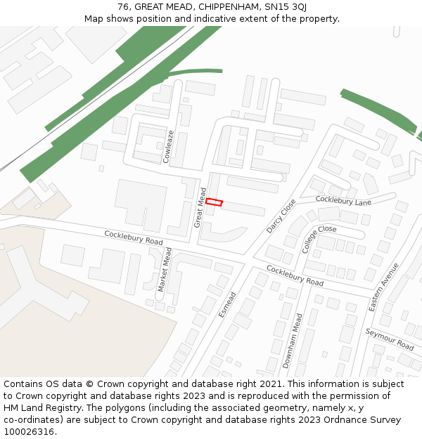 76, GREAT MEAD, CHIPPENHAM, SN15 3QJ: Location map and indicative extent of plot