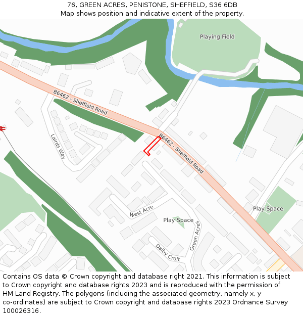 76, GREEN ACRES, PENISTONE, SHEFFIELD, S36 6DB: Location map and indicative extent of plot