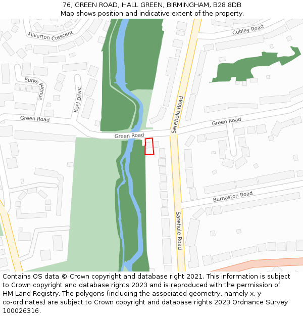 76, GREEN ROAD, HALL GREEN, BIRMINGHAM, B28 8DB: Location map and indicative extent of plot