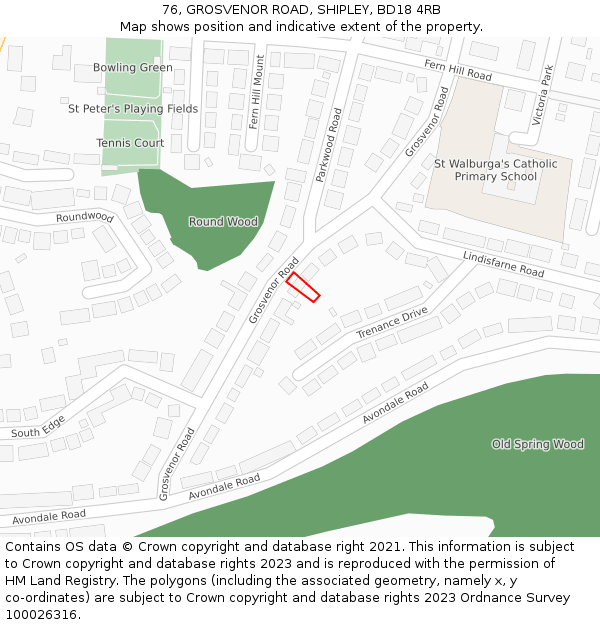 76, GROSVENOR ROAD, SHIPLEY, BD18 4RB: Location map and indicative extent of plot