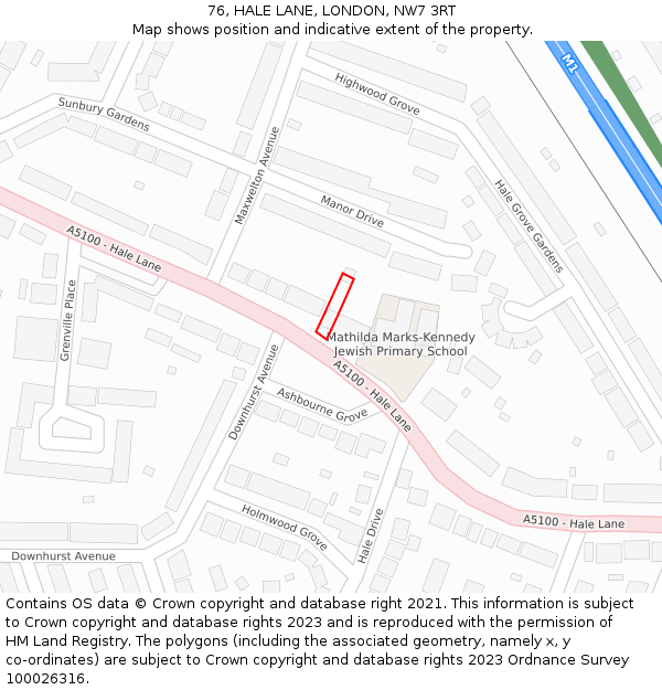76, HALE LANE, LONDON, NW7 3RT: Location map and indicative extent of plot