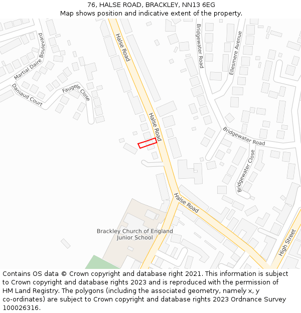 76, HALSE ROAD, BRACKLEY, NN13 6EG: Location map and indicative extent of plot