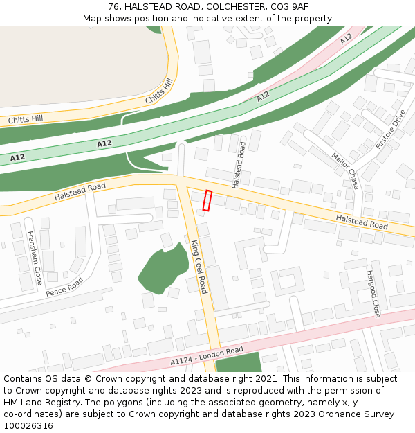 76, HALSTEAD ROAD, COLCHESTER, CO3 9AF: Location map and indicative extent of plot