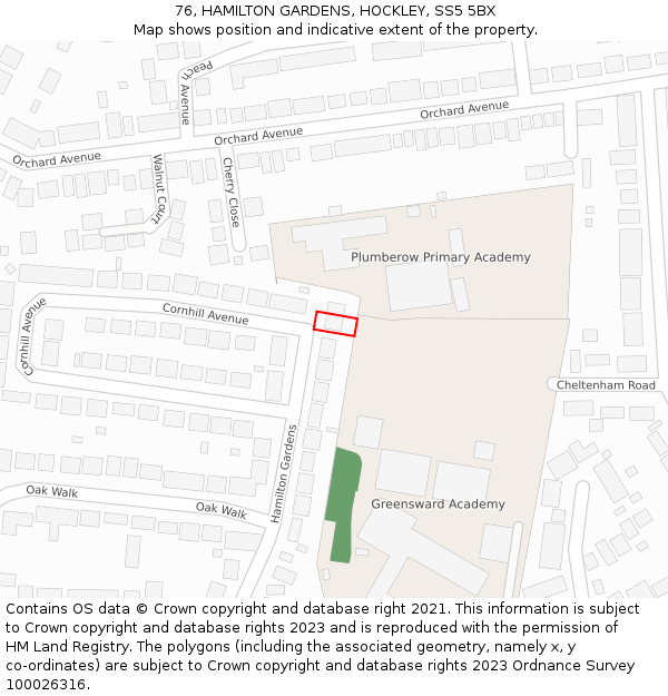 76, HAMILTON GARDENS, HOCKLEY, SS5 5BX: Location map and indicative extent of plot