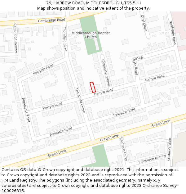 76, HARROW ROAD, MIDDLESBROUGH, TS5 5LH: Location map and indicative extent of plot