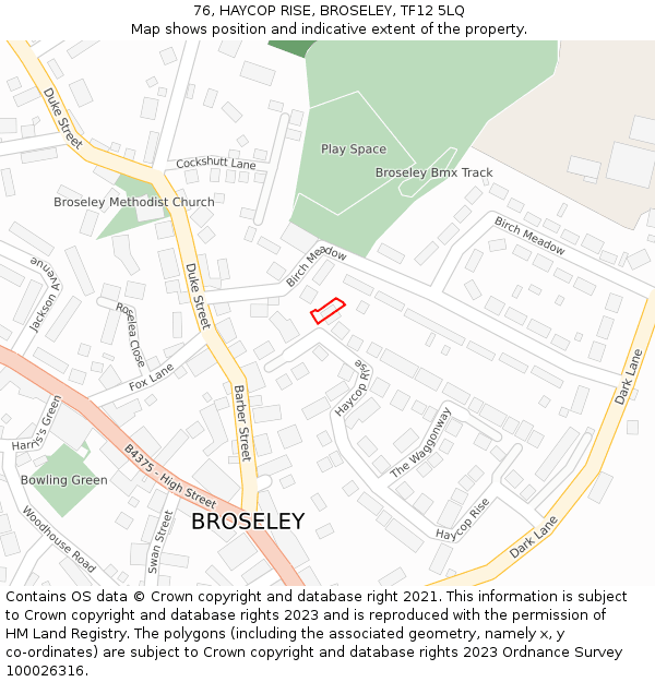 76, HAYCOP RISE, BROSELEY, TF12 5LQ: Location map and indicative extent of plot