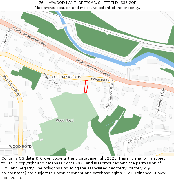 76, HAYWOOD LANE, DEEPCAR, SHEFFIELD, S36 2QF: Location map and indicative extent of plot