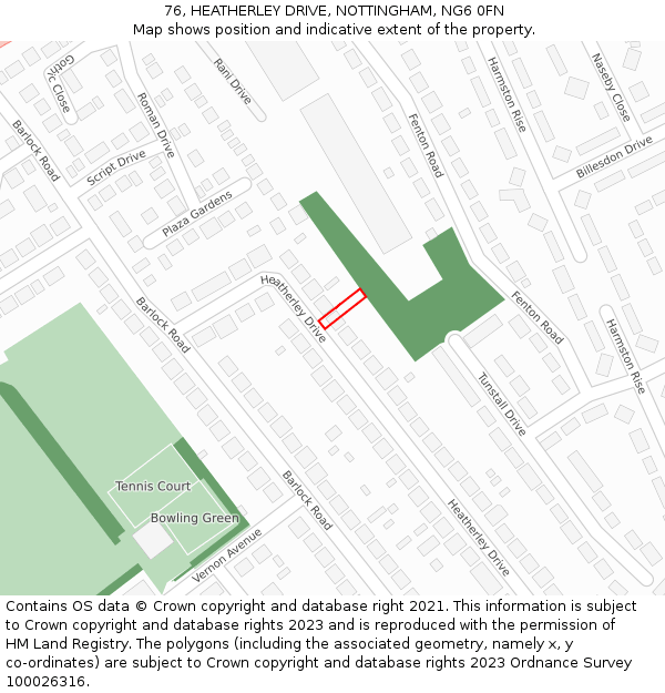 76, HEATHERLEY DRIVE, NOTTINGHAM, NG6 0FN: Location map and indicative extent of plot