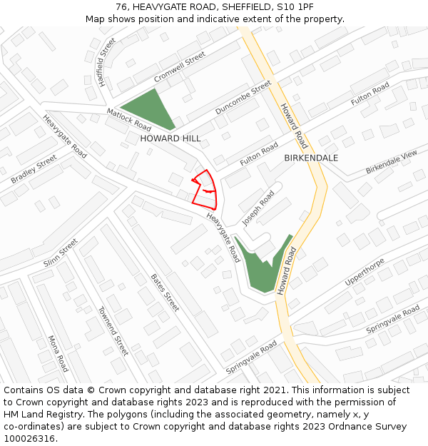 76, HEAVYGATE ROAD, SHEFFIELD, S10 1PF: Location map and indicative extent of plot