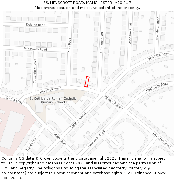 76, HEYSCROFT ROAD, MANCHESTER, M20 4UZ: Location map and indicative extent of plot