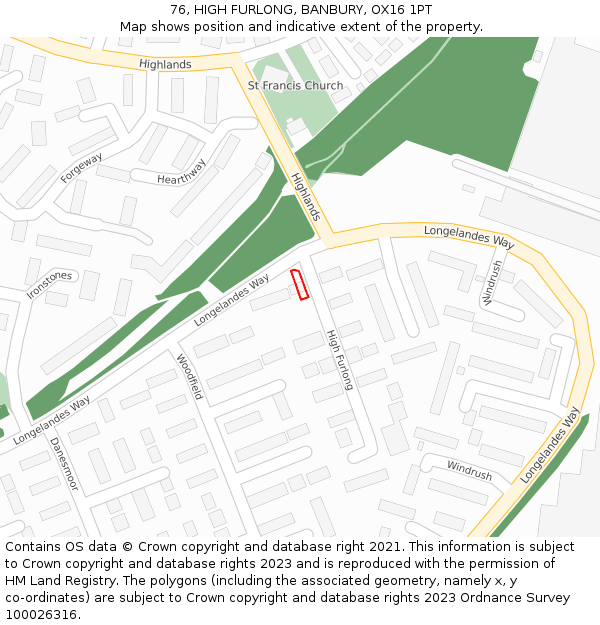76, HIGH FURLONG, BANBURY, OX16 1PT: Location map and indicative extent of plot