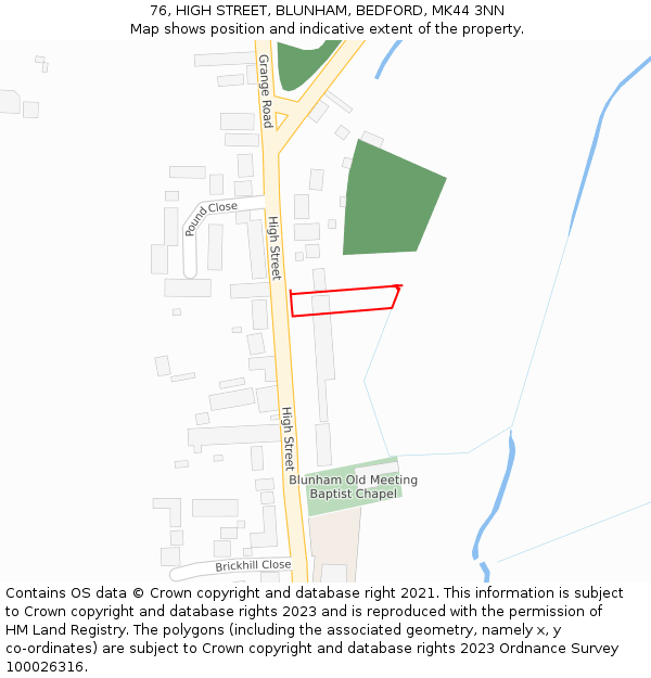 76, HIGH STREET, BLUNHAM, BEDFORD, MK44 3NN: Location map and indicative extent of plot