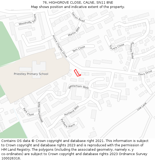 76, HIGHGROVE CLOSE, CALNE, SN11 8NE: Location map and indicative extent of plot