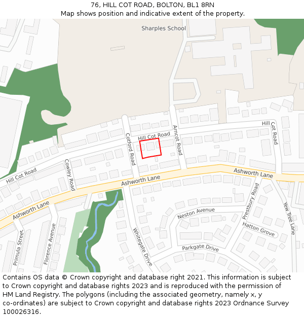 76, HILL COT ROAD, BOLTON, BL1 8RN: Location map and indicative extent of plot