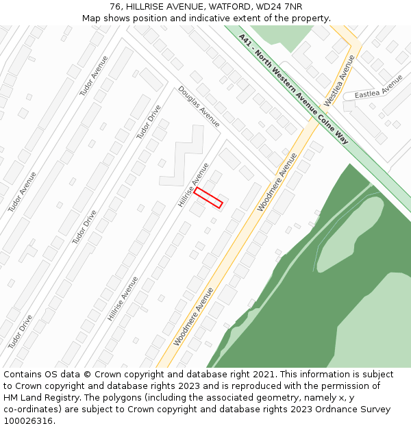 76, HILLRISE AVENUE, WATFORD, WD24 7NR: Location map and indicative extent of plot
