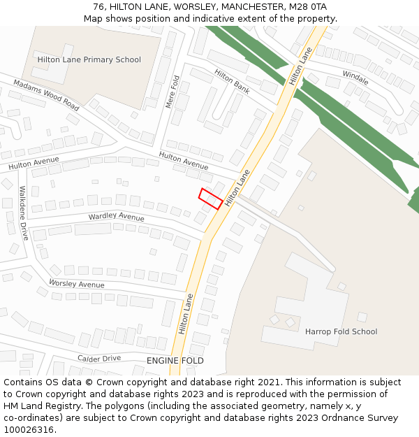76, HILTON LANE, WORSLEY, MANCHESTER, M28 0TA: Location map and indicative extent of plot