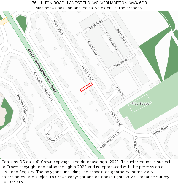 76, HILTON ROAD, LANESFIELD, WOLVERHAMPTON, WV4 6DR: Location map and indicative extent of plot