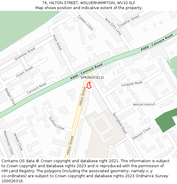 76, HILTON STREET, WOLVERHAMPTON, WV10 0LF: Location map and indicative extent of plot