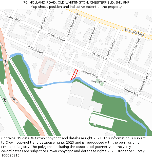 76, HOLLAND ROAD, OLD WHITTINGTON, CHESTERFIELD, S41 9HF: Location map and indicative extent of plot