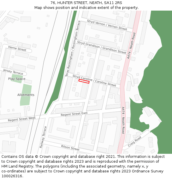 76, HUNTER STREET, NEATH, SA11 2RS: Location map and indicative extent of plot