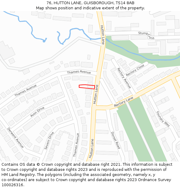 76, HUTTON LANE, GUISBOROUGH, TS14 8AB: Location map and indicative extent of plot