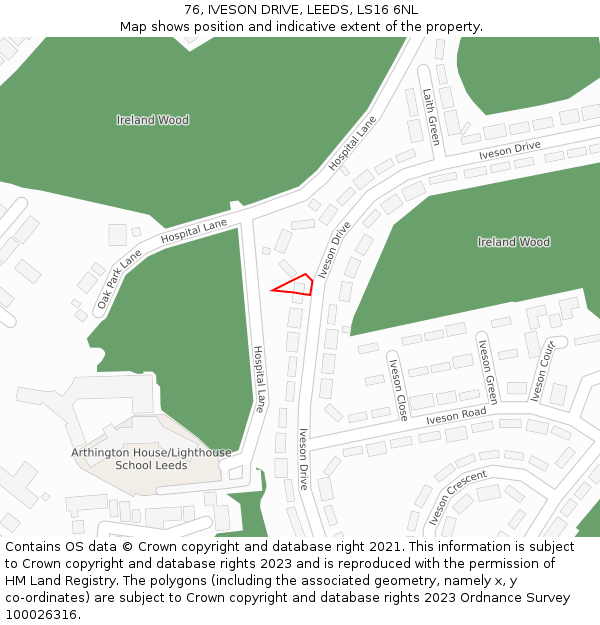 76, IVESON DRIVE, LEEDS, LS16 6NL: Location map and indicative extent of plot