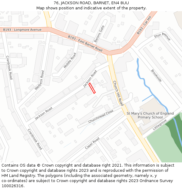 76, JACKSON ROAD, BARNET, EN4 8UU: Location map and indicative extent of plot