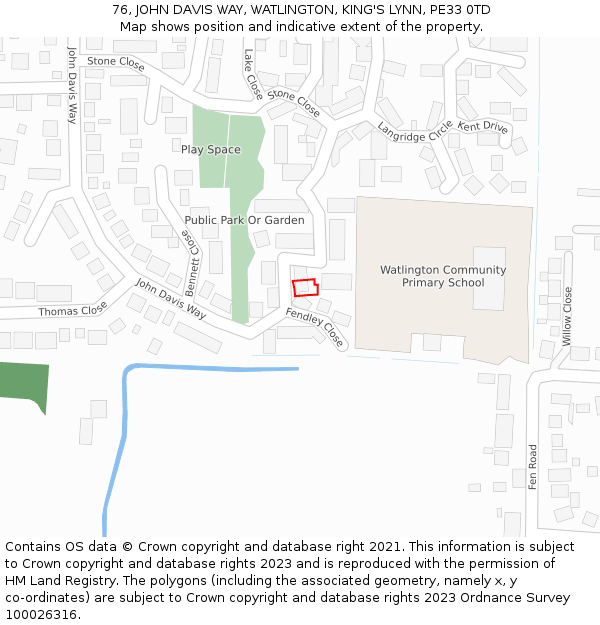 76, JOHN DAVIS WAY, WATLINGTON, KING'S LYNN, PE33 0TD: Location map and indicative extent of plot