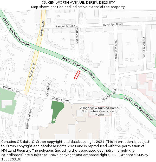 76, KENILWORTH AVENUE, DERBY, DE23 8TY: Location map and indicative extent of plot
