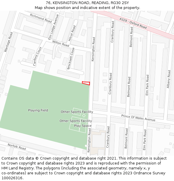 76, KENSINGTON ROAD, READING, RG30 2SY: Location map and indicative extent of plot