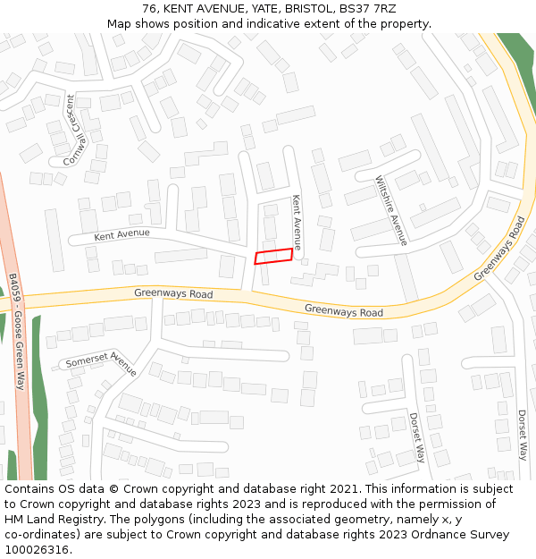 76, KENT AVENUE, YATE, BRISTOL, BS37 7RZ: Location map and indicative extent of plot