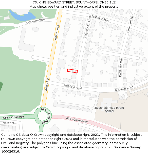 76, KING EDWARD STREET, SCUNTHORPE, DN16 1LZ: Location map and indicative extent of plot