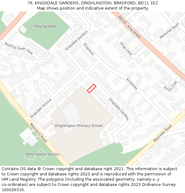 76, KINGSDALE GARDENS, DRIGHLINGTON, BRADFORD, BD11 1EZ: Location map and indicative extent of plot