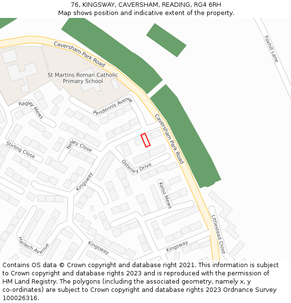 76, KINGSWAY, CAVERSHAM, READING, RG4 6RH: Location map and indicative extent of plot
