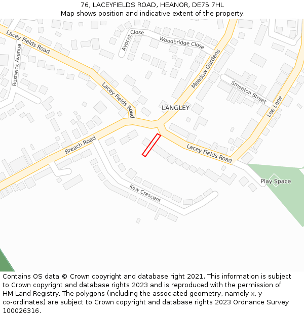76, LACEYFIELDS ROAD, HEANOR, DE75 7HL: Location map and indicative extent of plot