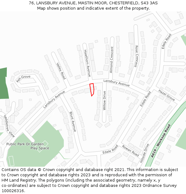 76, LANSBURY AVENUE, MASTIN MOOR, CHESTERFIELD, S43 3AS: Location map and indicative extent of plot