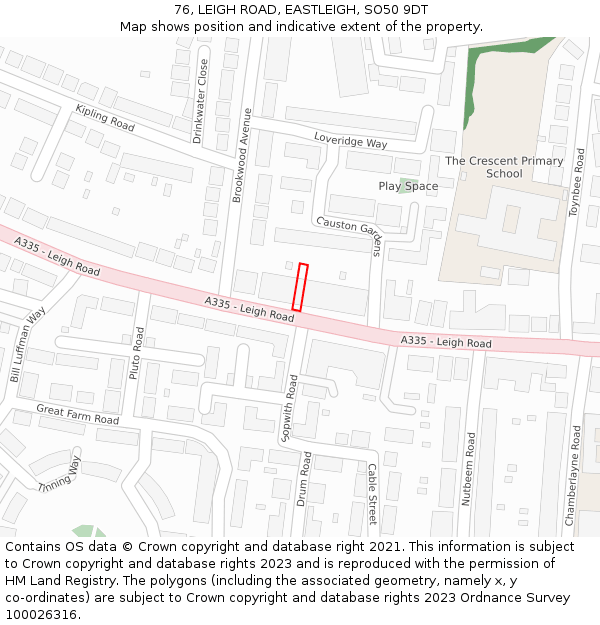 76, LEIGH ROAD, EASTLEIGH, SO50 9DT: Location map and indicative extent of plot