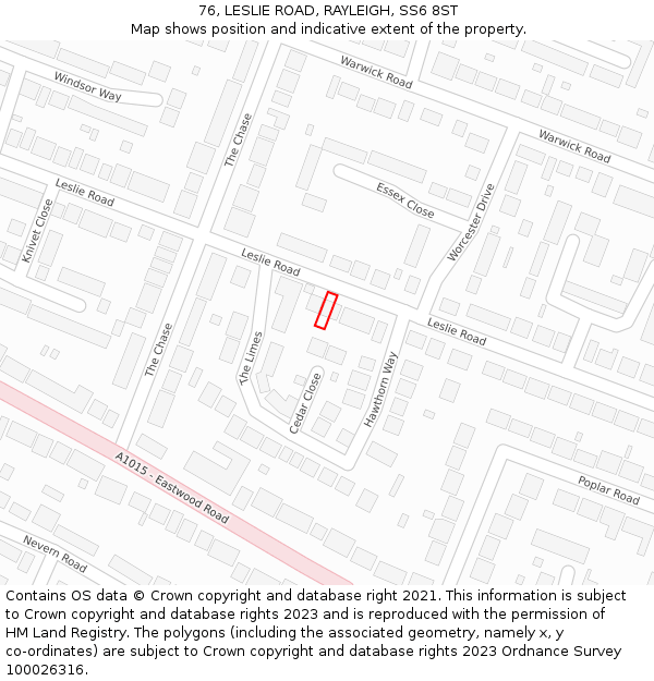 76, LESLIE ROAD, RAYLEIGH, SS6 8ST: Location map and indicative extent of plot