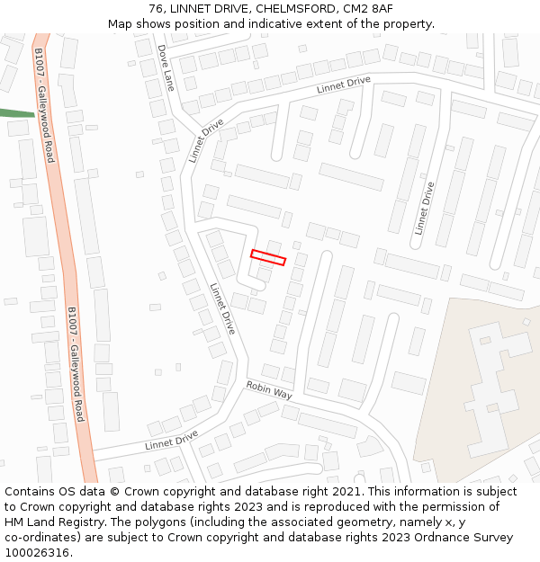 76, LINNET DRIVE, CHELMSFORD, CM2 8AF: Location map and indicative extent of plot