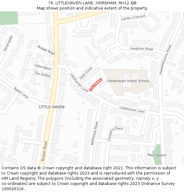 76, LITTLEHAVEN LANE, HORSHAM, RH12 4JB: Location map and indicative extent of plot
