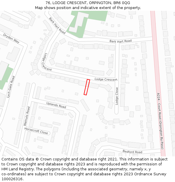 76, LODGE CRESCENT, ORPINGTON, BR6 0QG: Location map and indicative extent of plot