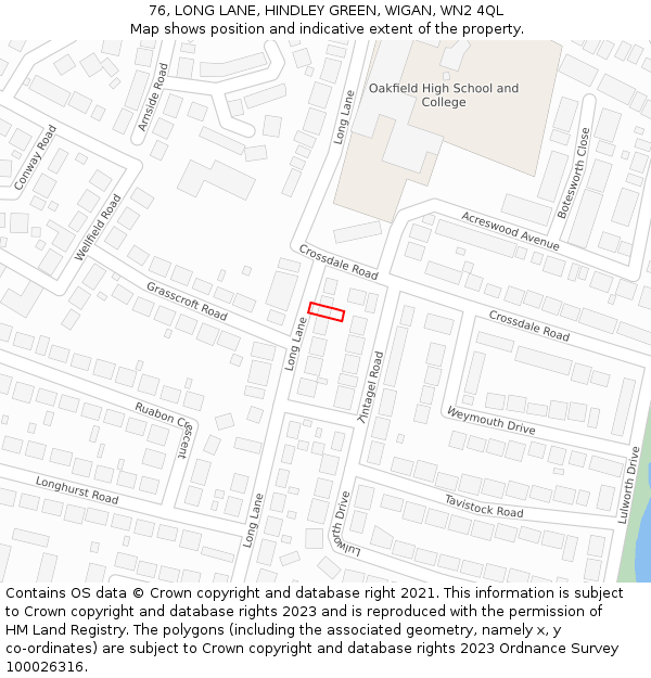 76, LONG LANE, HINDLEY GREEN, WIGAN, WN2 4QL: Location map and indicative extent of plot