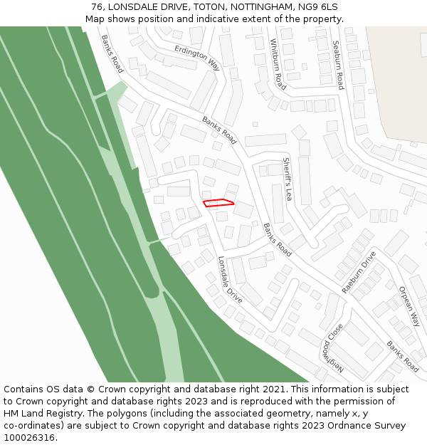 76, LONSDALE DRIVE, TOTON, NOTTINGHAM, NG9 6LS: Location map and indicative extent of plot