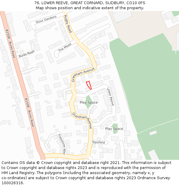 76, LOWER REEVE, GREAT CORNARD, SUDBURY, CO10 0FS: Location map and indicative extent of plot