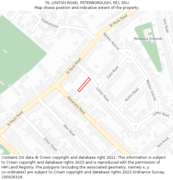 76, LYNTON ROAD, PETERBOROUGH, PE1 3DU: Location map and indicative extent of plot