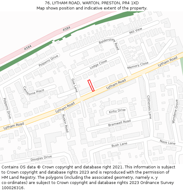 76, LYTHAM ROAD, WARTON, PRESTON, PR4 1XD: Location map and indicative extent of plot