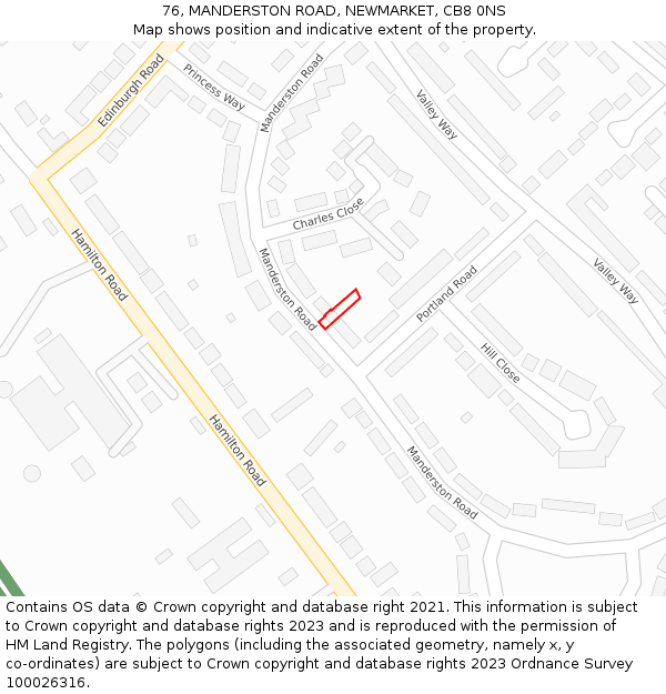 76, MANDERSTON ROAD, NEWMARKET, CB8 0NS: Location map and indicative extent of plot